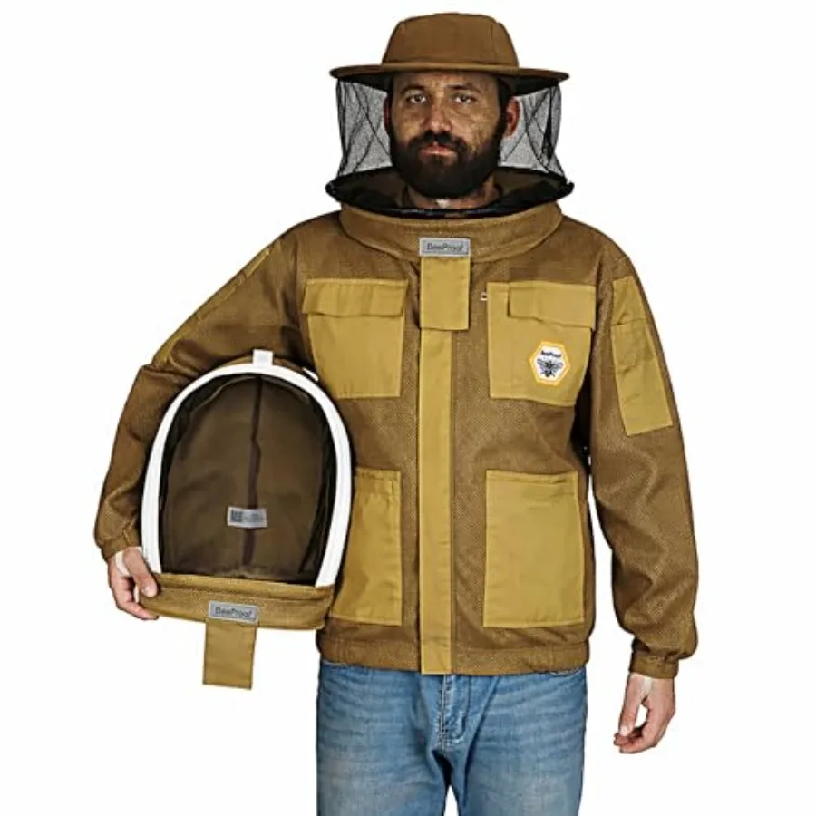 Bee Jacket Mesh Ventilation for Professional Beekeeper's Total Protection - Light Weight - YKK Zipper with Carring Bag 2 Veil O