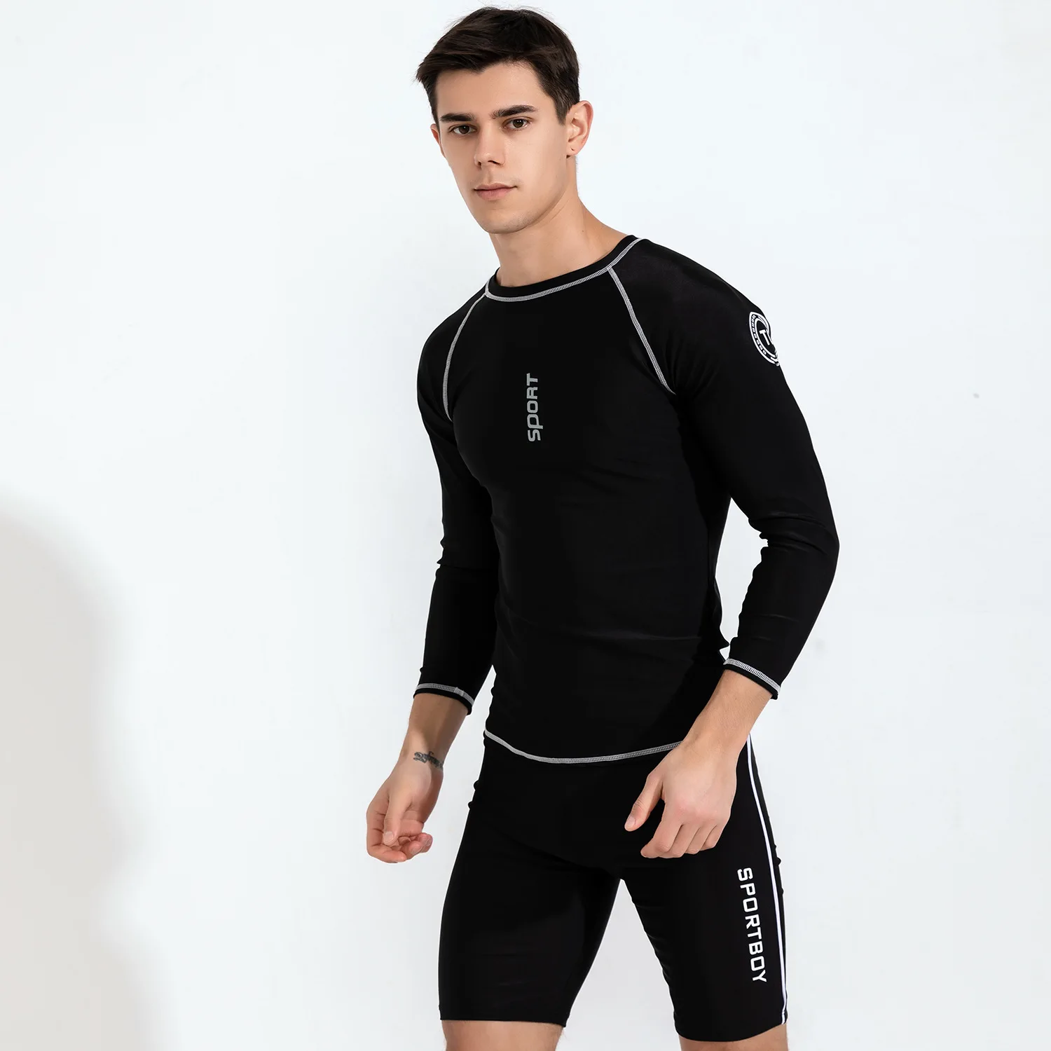 Rash Guard Bathing Suit Man 2024 Surf Men's Swimwear Long Sleeve Two Piece Swimsuit Swimming Shorts Sports Beach Monokini Boy