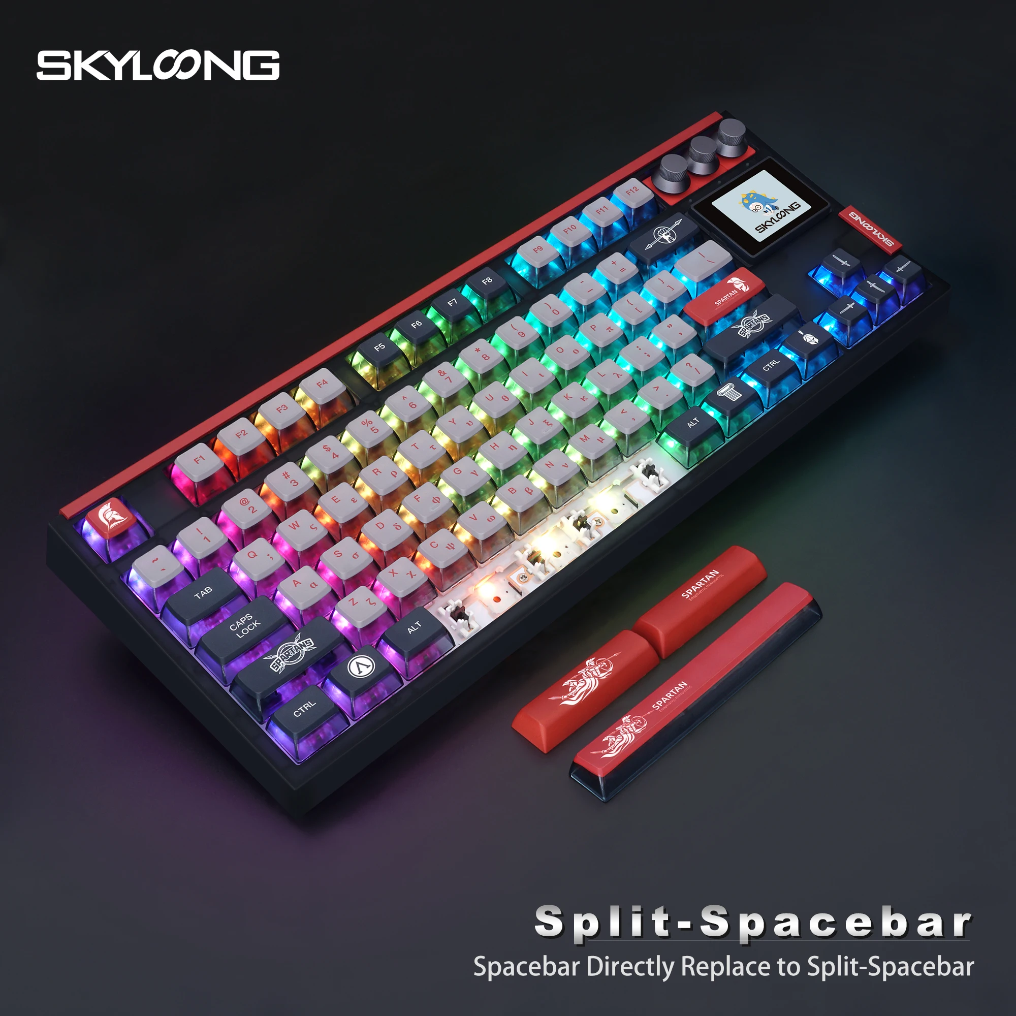 Neu angekommen sky loong gk87 pro 3 modi pudding keycaps rgb bildschirm kailh box schalter spartanisch thema mechanische tastatur