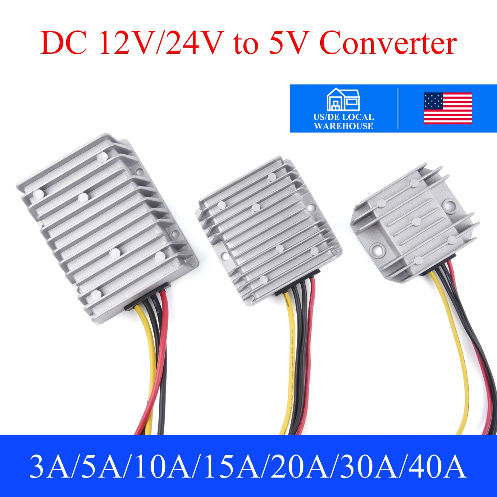 

US 12V/24V to 5V DC Power Converter 10A Buck Regulator Step Down Voltage Supply Module For Car