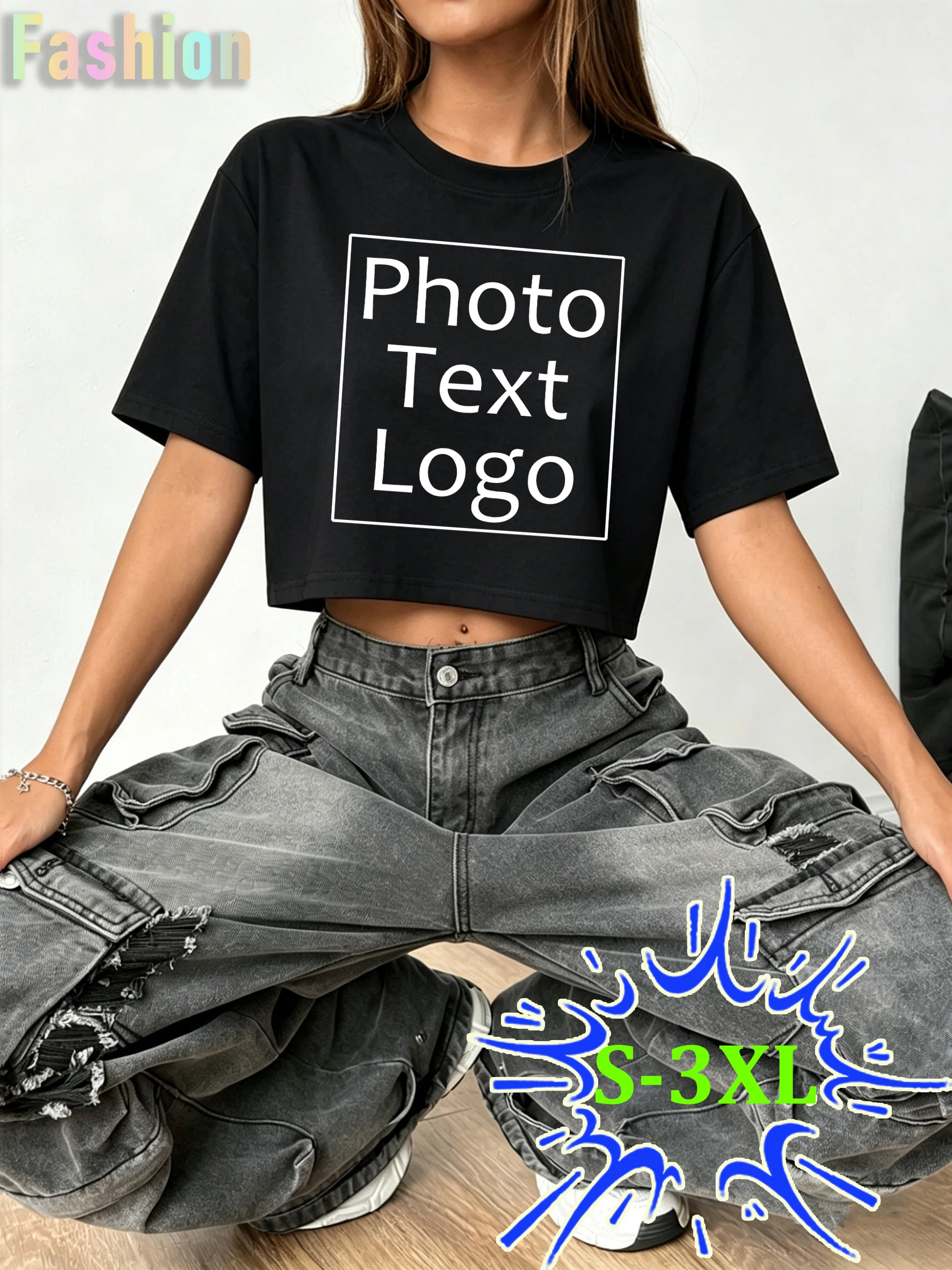 Custom Personalized Women's Clothing S-3XL Loose Y2K Crop Top Fashion Simple Cotton T Shirts Soft Casual Street Tops Short Tee