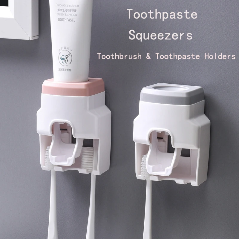 Wall Mount Automatic Toothpaste Dispenser Toothbrush Holder Set Rolling Toothpaste Stand Squeezer Family Bathroom Accessories