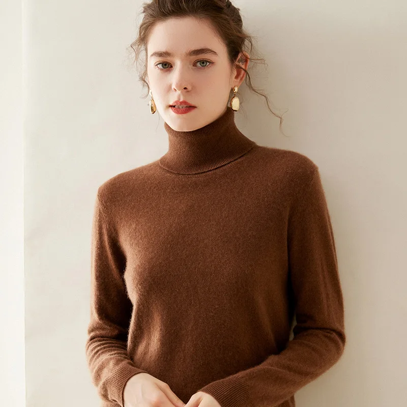 Pure Cashmere Knitted Pullover Crewneck Long Sleeve 2023 Winter  Cashmere Women's High Roll Collar Turtleneck Sweater Top Women