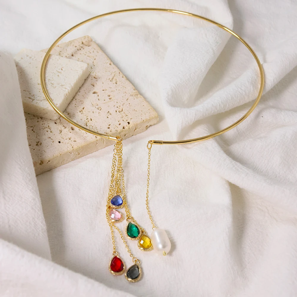 Natural Freshwater Pearl Colored Glass Necklace Korean Women's Luxury Jewelry Fashion Women's and Girls' Gifts GN0615 image 3