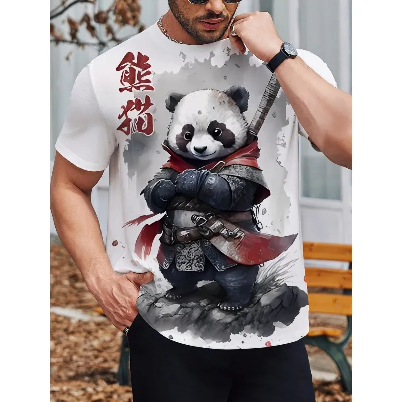 

Новая мужская футболка с 3D принтом Panda Warrior, креативная мужская футболка с короткими рукавами и круглым вырезом, мужская одежда с узором кунг-фу и панды