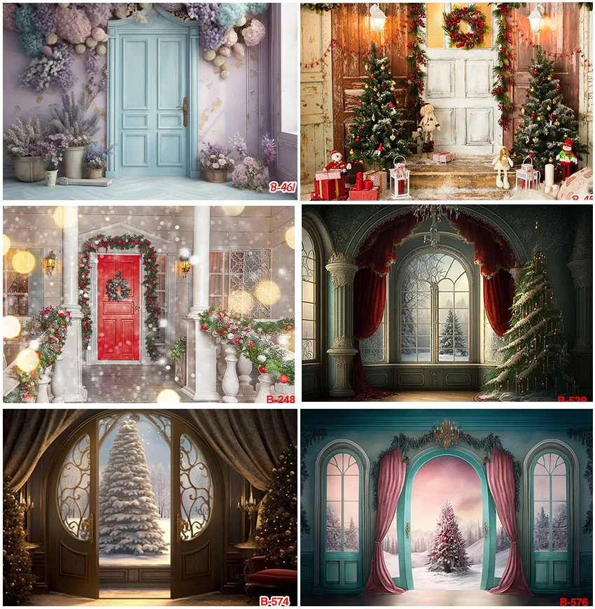 

Christmas Theme Backdrops Photography Xmas Trees Door Gifts Happy New Year Snowflake Decoration Cake Smash Backgrounds Photozone