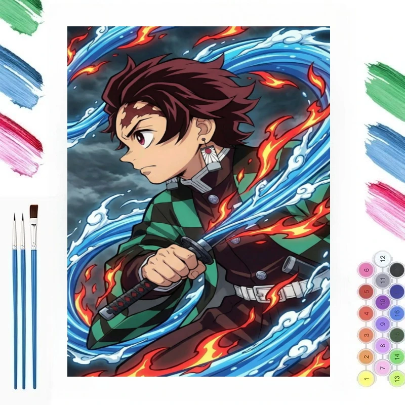 Wall Decor Anime Character Tanjiro Kamado Demon Slayer Oil Painting By Numbers for Living Room Bedroom Home Decor Gift No Frame