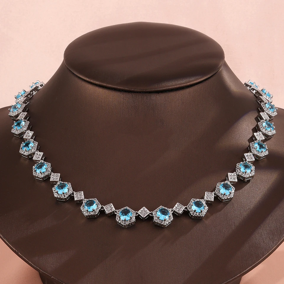 ZAKOL Bunte Geometrische Glänzende Kubische Zirkonia-Kette Tennis-Halskette für Damen, Wunderschöner Luxuriöser Vollbesetzter CZ-Schmuck für Hochzeiten und Partys – Detail 5