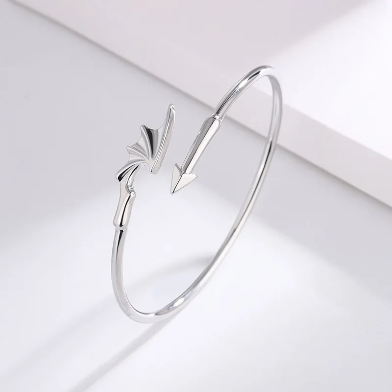 

925 Sterling Silver Bracelet Bangle Dragon Wing Devil Asymmetric Punk For Woman Girl Fashion Jewelry Gift Dropship Wholesale