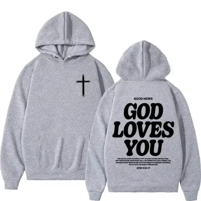 Aesthetics Christian Jesus Church Hoodies Bible Verses God Loves You Hoodies Plus Size Men\'s and Women\'s Y2K Sweatshirts