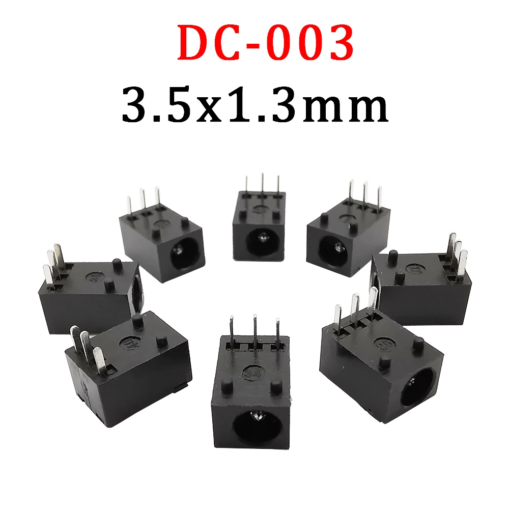 10Pcs DC-003 3.5x1.3mm DC Power Jack Charging Socket Connectors 3.5x1.3mm DC003 3Pin Feet Female Outlet PCB Panel Mount Adapter