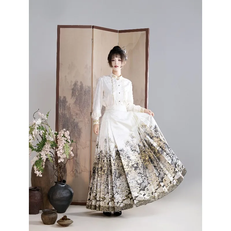 

Heavy industry national style horse dress, antique makeup texture Hanfu versatile skirt