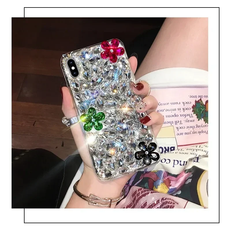 

Luxury Bling Rhinestone Crystal Color Diamond Flower Phone Case Cover for iPhone16, 14Pro, 15Pro, 13, 14, 15, 12, 16Pro Max