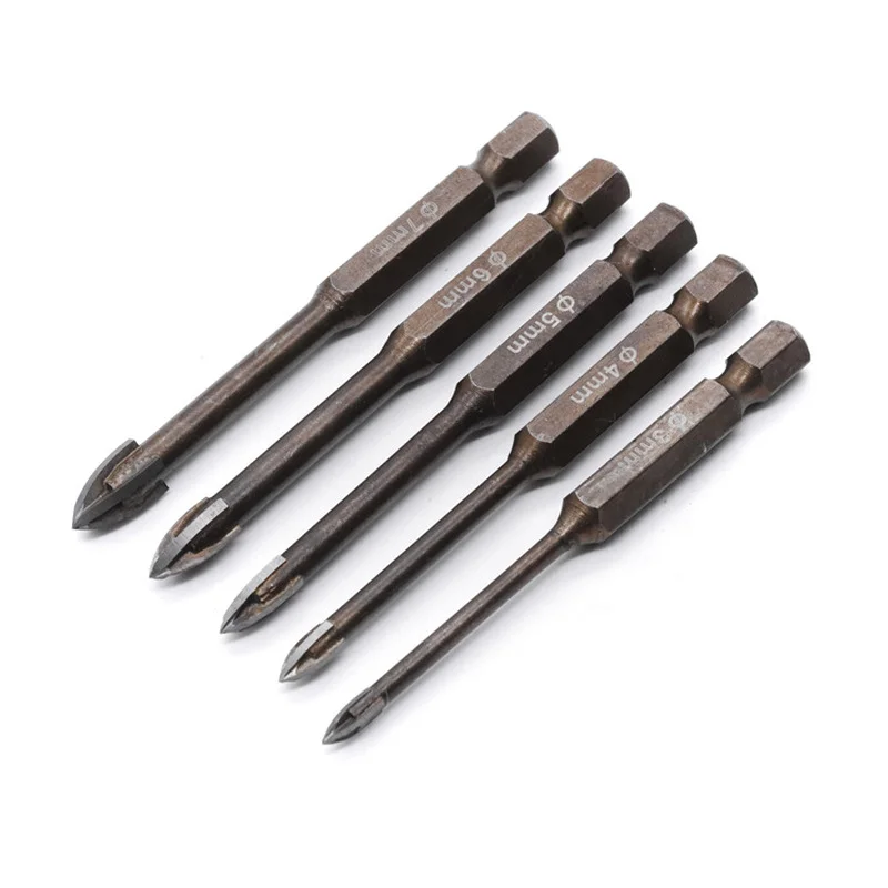 Tungsten Carbide Glass Drill Bit Set Alloy Carbide Point with 4 Cutting Edges Tile & Glass Cross Spear Head Drill Bits