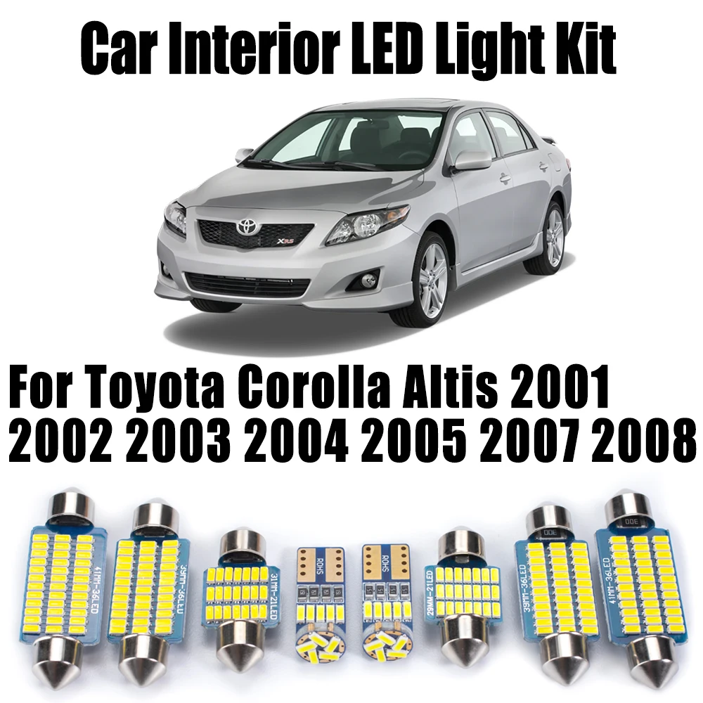 

8Pcs Car Interior LED Bulbs For Toyota Corolla Altis 2001 2002 2003 2004 2005 2007 2008 Reading Trunk License Plate Light Kit