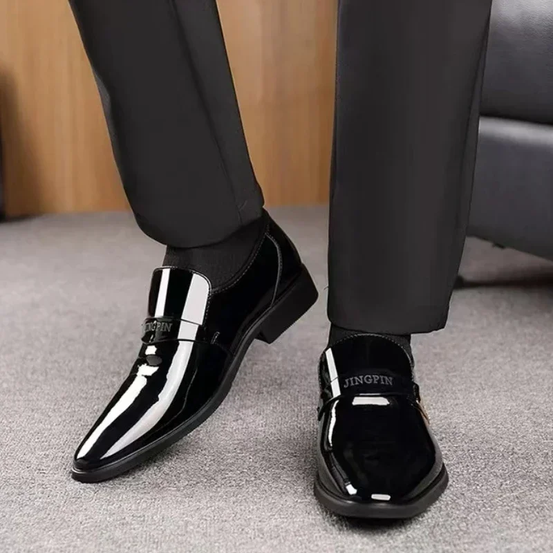 Men's Leather Shoes Business Shoes Bright Leather Oxford Shoes Lacquer Pointed Toe Male Loafers Slip on Designer Men Dress Shoe image 3