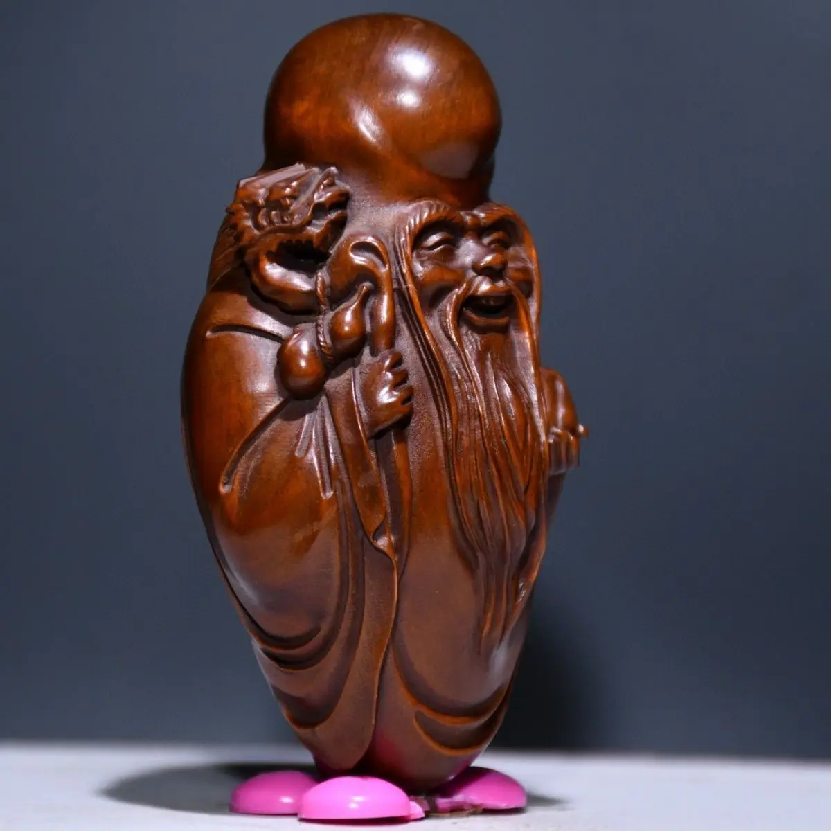Hand Carved Wood longevity grandpa god Statue Figurine Desktop Ornaments Home Decoration Crafts Tea Pet Decor