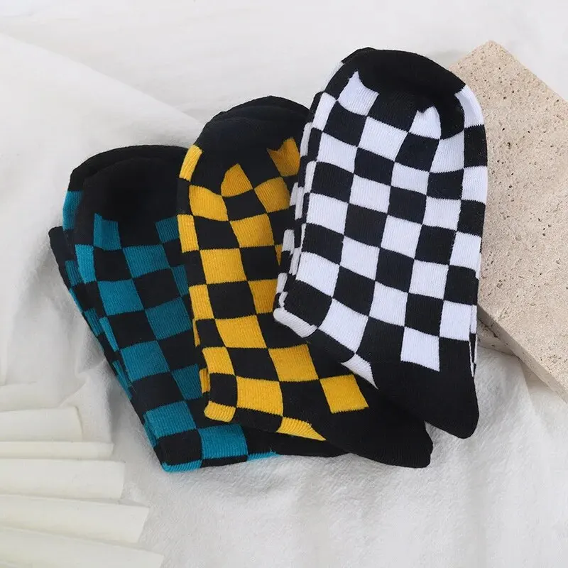 5 Pairs/Set Colourful Checkerboard Unisex Socks Simple Plaid Use For Daily Sports Suit In All Seasons