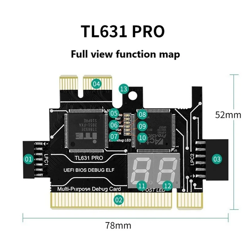 T07C-TL631 Pro LPC-DEBUG Diagnostic Card+Expansion Card PCI PCI-E Mini PCI-E Motherboard Multifunction
