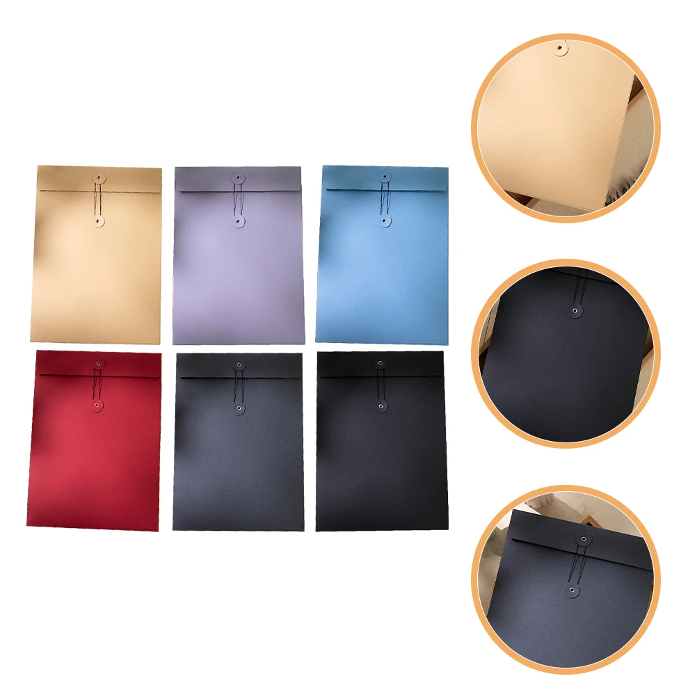 

6pcs Large File Organizer Pouch Sturdy Paper Document Storage Bag String Closure Vintage Style Envelope Folder Holder A4 Files