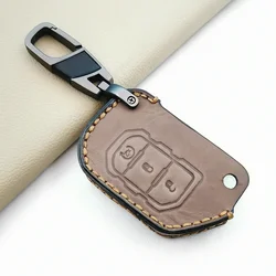 Crazy Horse Leather Car Key Cover Case for Jeep Gladiator JT Protect Shell Accessories for Jeep Wrangler JL 2018 2019 2020 2021