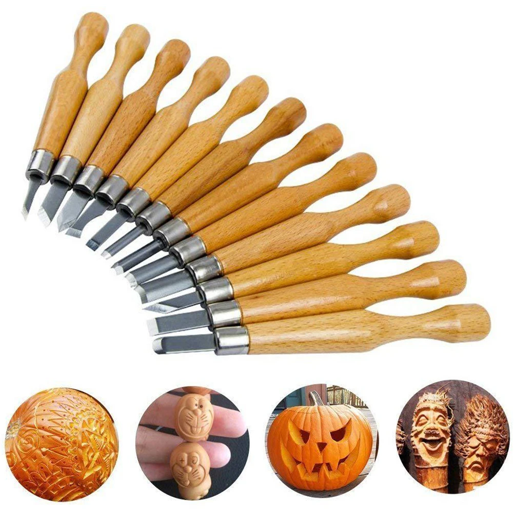 

12pcs Knife Set Durable Carbon Steel DIY H Tool Engraving Chisel Sturdy Wan Beveled Edge Portable