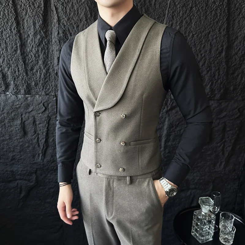 Vest + Pants High -end Brand Fashion Business Men\'s Leisure Office Suit Vest Bride\'s Wedding Dress Party Waist Coat