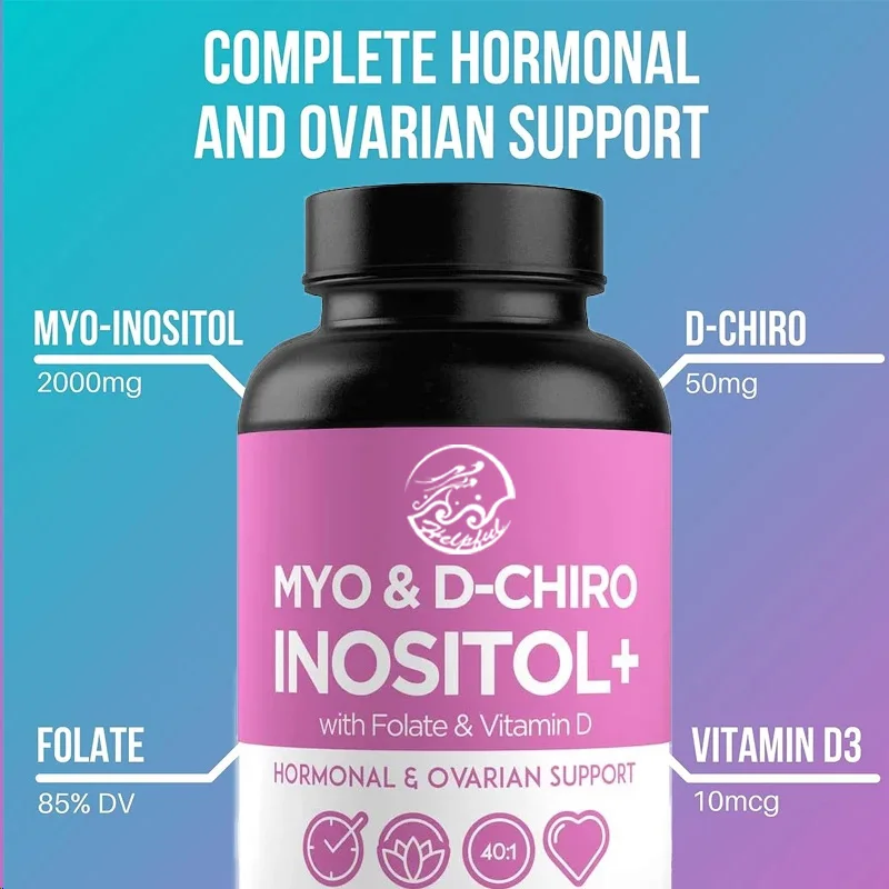 Suplemento de inositol de alta qualidade D-Chiro Inositol com ácido fólico e vitamina D B8 40:1 Suporte ovariano saudável-60 cápsulas