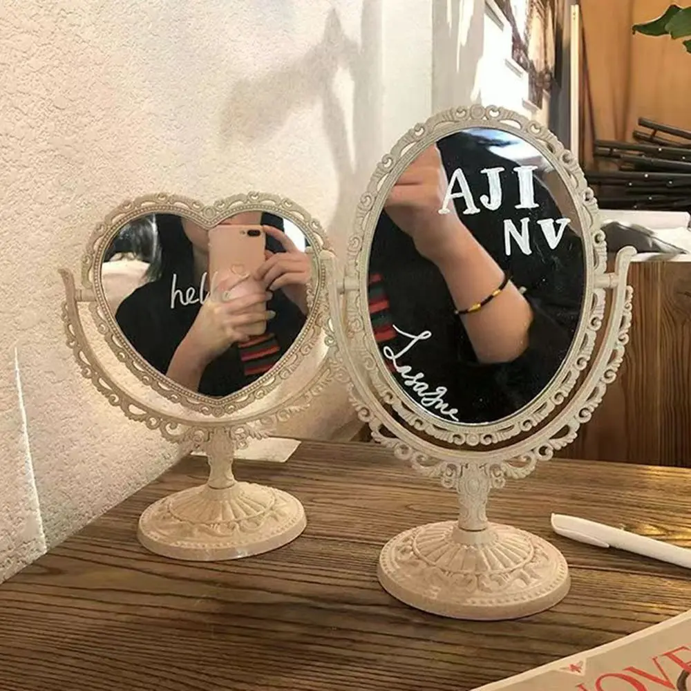 European-Style Retro Double-Sided Makeup Mirror Heart-Shaped Girl Heart Cosmetic Mirror High Definition Oval Dressing Mirror