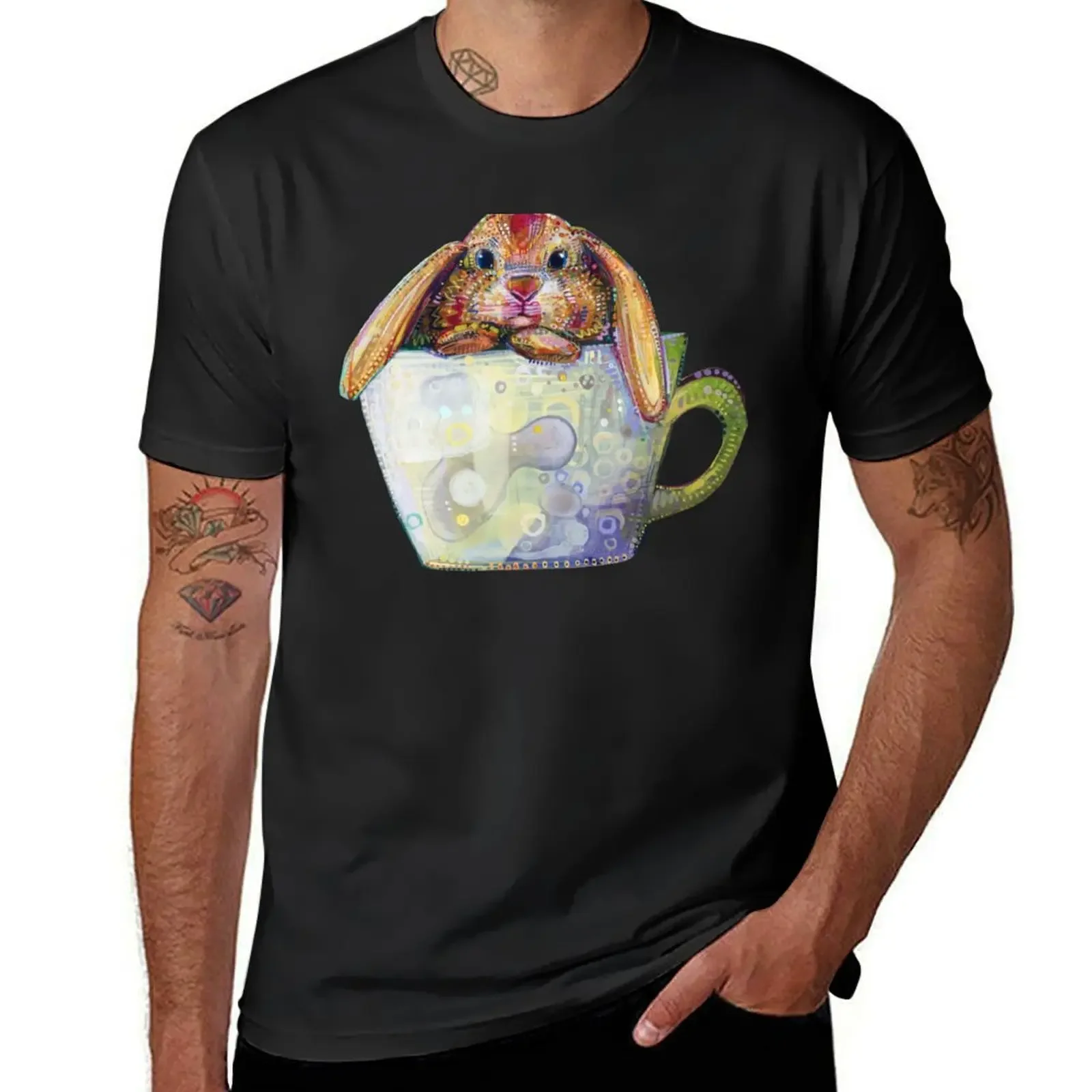 Bunny in a Teacup Painting - 2010 T-Shirt Short sleeve tee vintage anime shirt new edition Men's cotton t-shirt