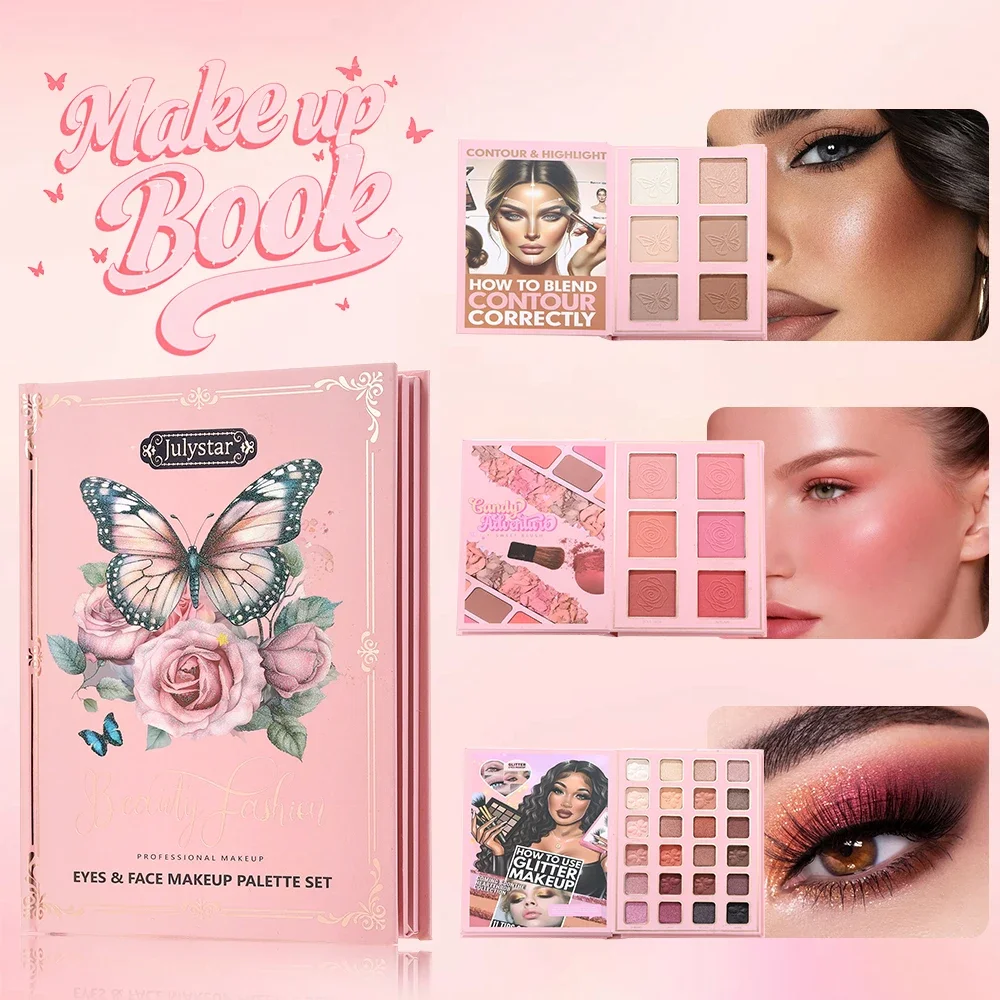 3 Layer Book Makeup Palette, Eyeshadow Blush Contour Highlight All In One Face Makeup Kit