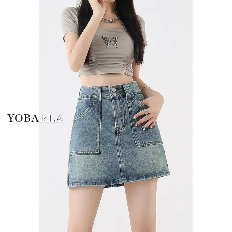 

High Waist Denim Skirt Women's Summer New Style Spicy Girl A-Line Design Sensation Short Skirt Bodycon Skirt