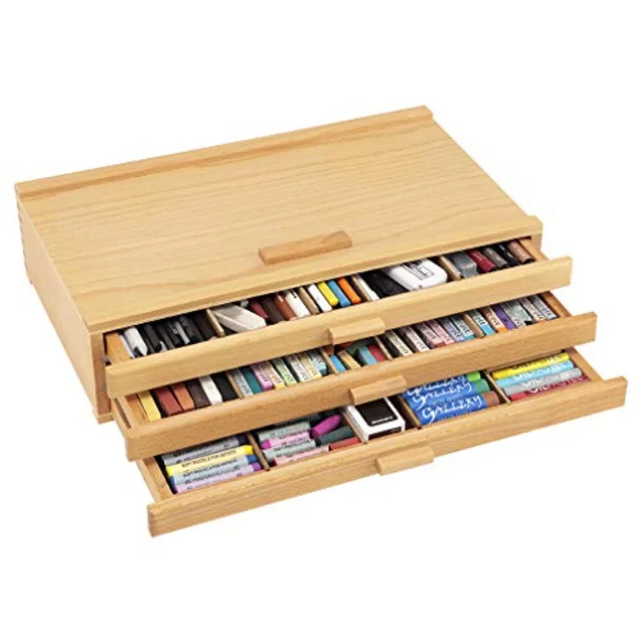 

Pastel Storage Box Wood Box with Foam Lining Sturdy and Stackable Art and Craft Supplies Storage Box for Artist Tools Pens Penc