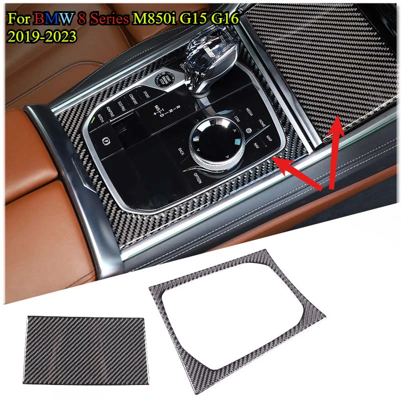 

For BMW 8 Series M850i G15 G16 2019-2023 Car Central Control Gear Panel Frame Soft Carbon Fiber red Interior Accessories