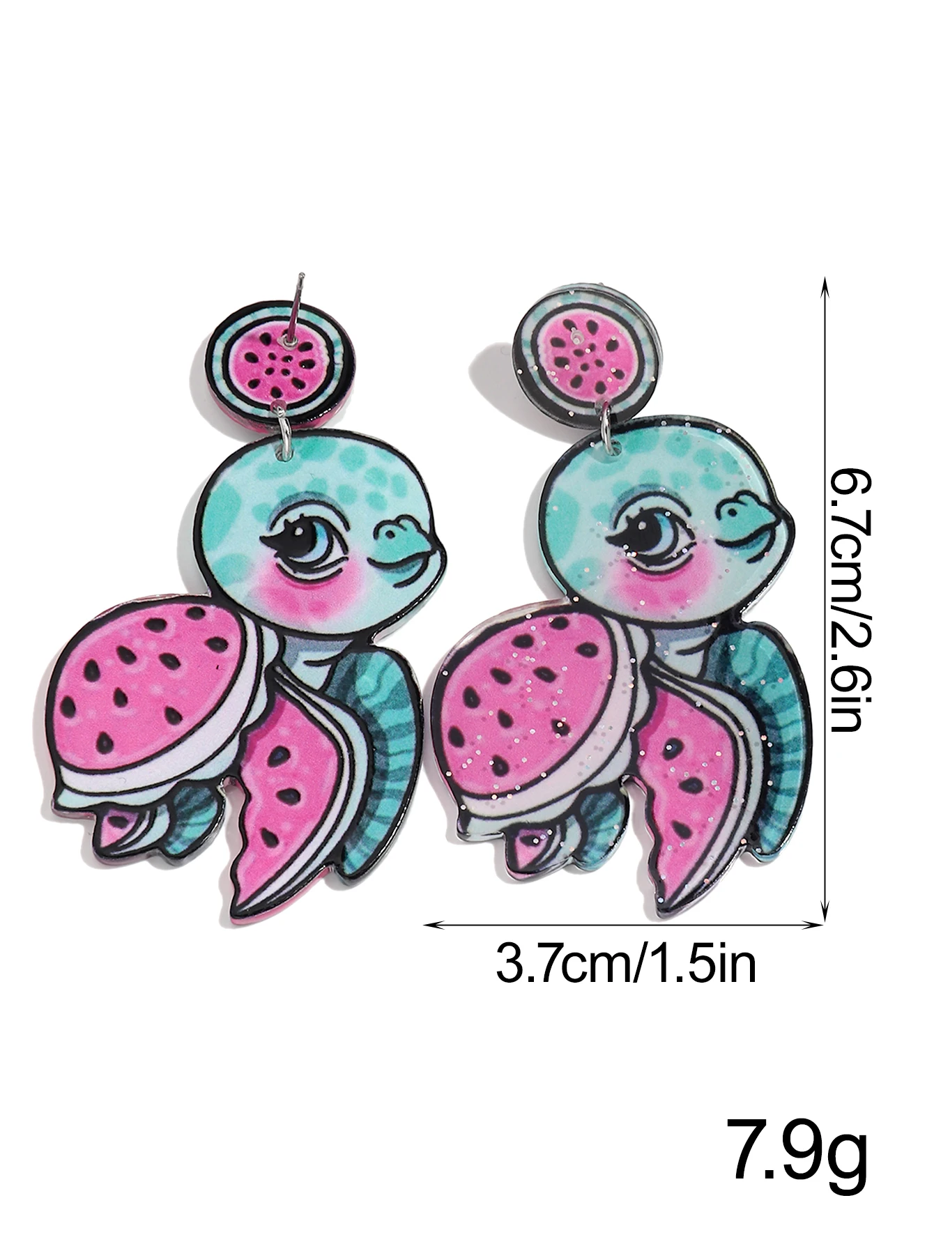 Creative Cute Dragon Fruit Sea Turtle Acrylic Dangle Earrings for Women Funny Marine Animals Drop Earrings Party Jewelry Gift