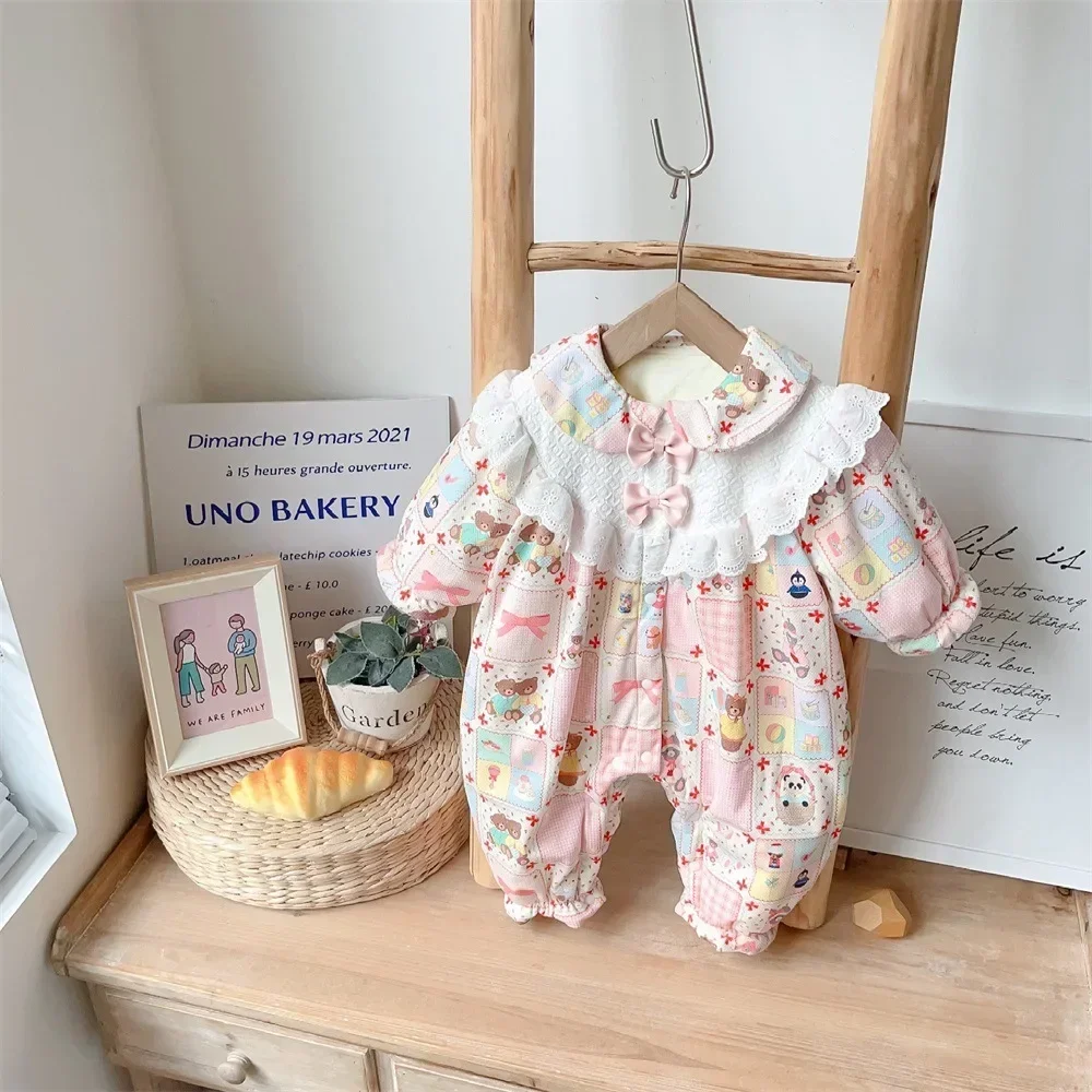 

Розовый милый детский комбинезон принцессы, зимний наряд для новорожденных девочек-верхняя одежда с длинными рукавами, модные уютные приключения на свежем воздухе