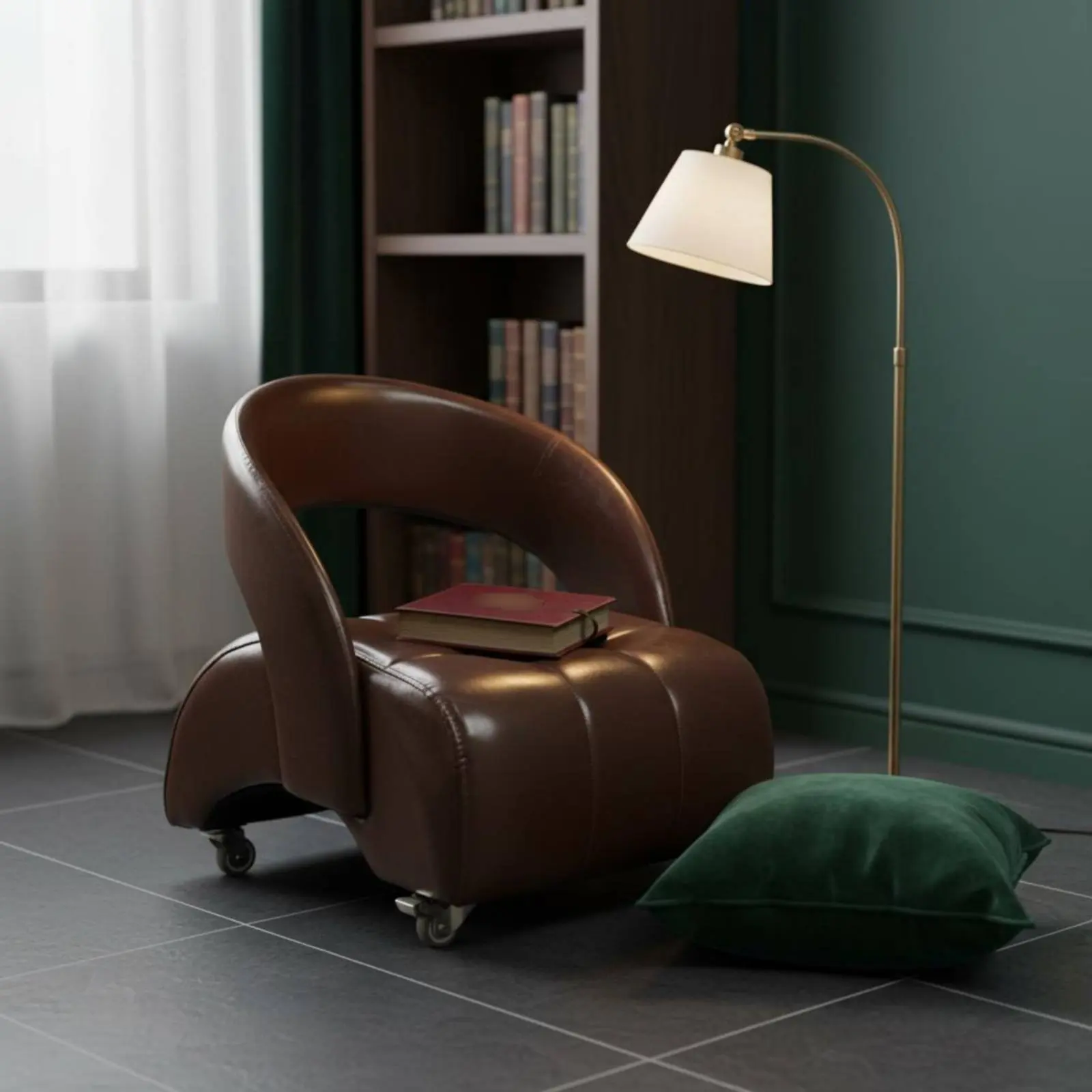 Rolling Stool with Backrest Thick Cushion Low Back Stool Low Rolling Chair Long-Lasting Small Wheel Seat Strong Support