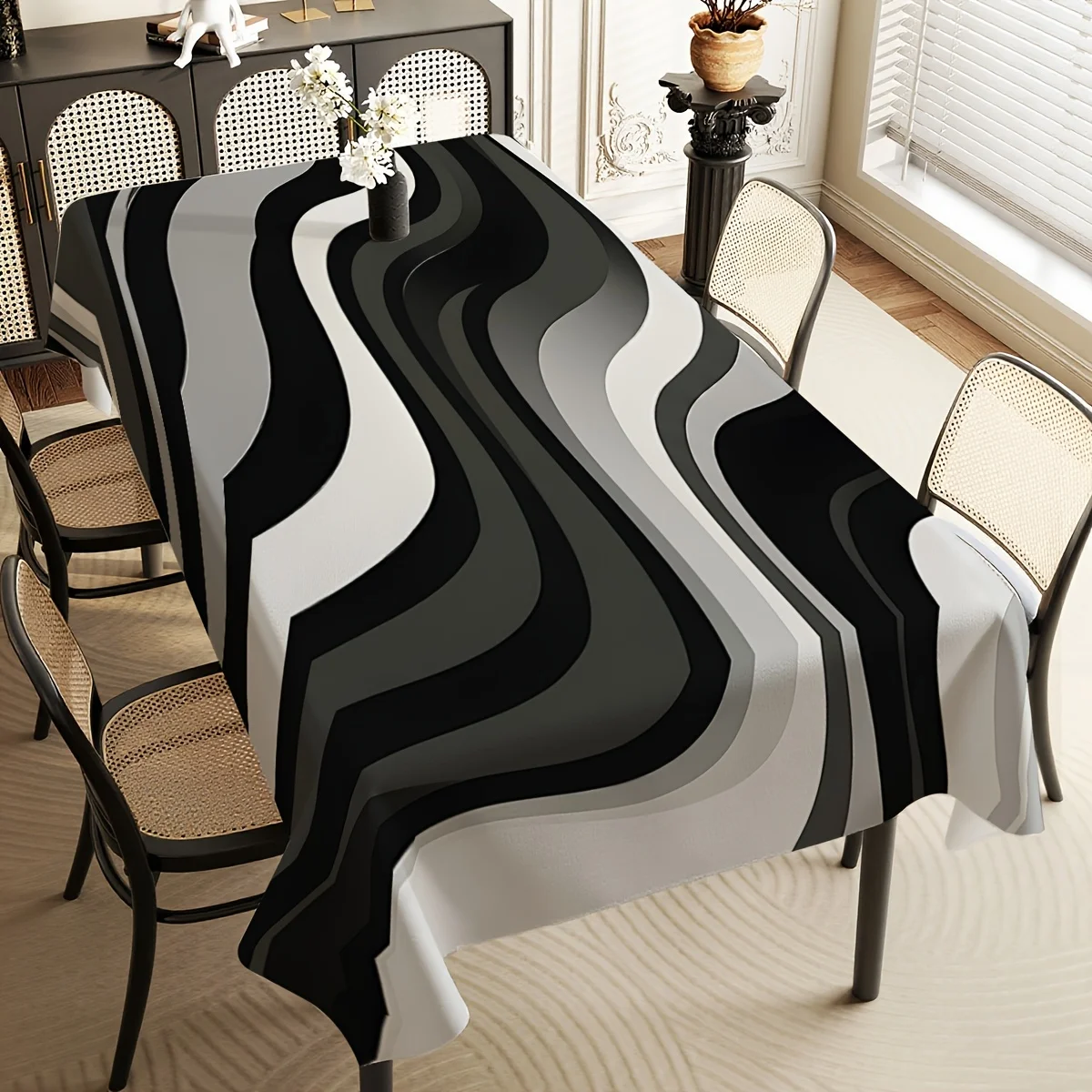 1 piece, simple black, white and gray pattern tablecloth, suitable for modern style.zyc