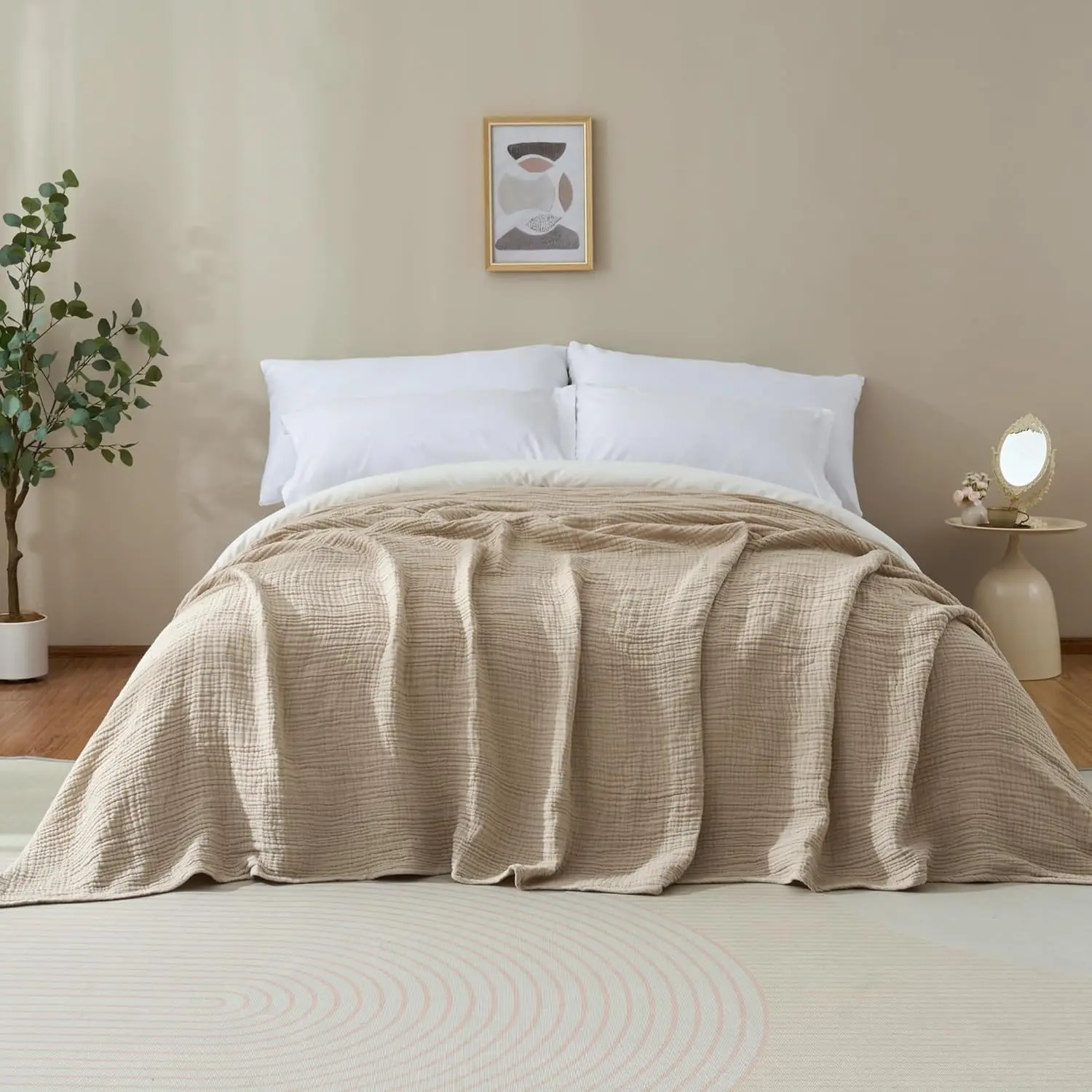100% Cotton Muslin Throw Blanket Large 6 Layer Breathable and Lightweight Thin Soft Summer Gauze Muslin Blankets for Adults