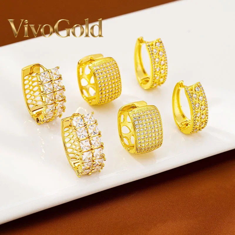VivoGoldLuxury 24K 9999 Pure Gold real gold Women's Earrings with Diamond Buckle