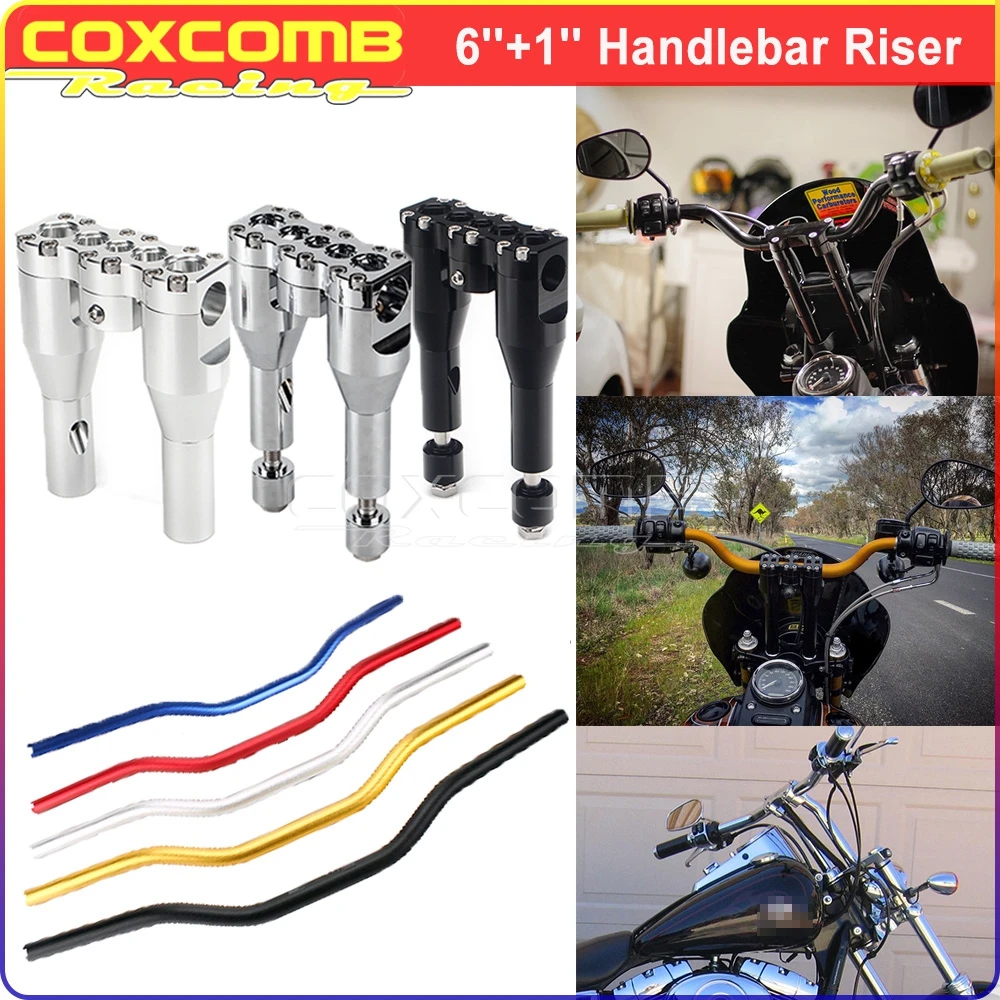 

6Inch Height Rise 1'' Hnadlebar Riser Motorcycle Aluminum Handle Bar For Harley Dyna Softail Touring Street Bob Low Rider S FXBB