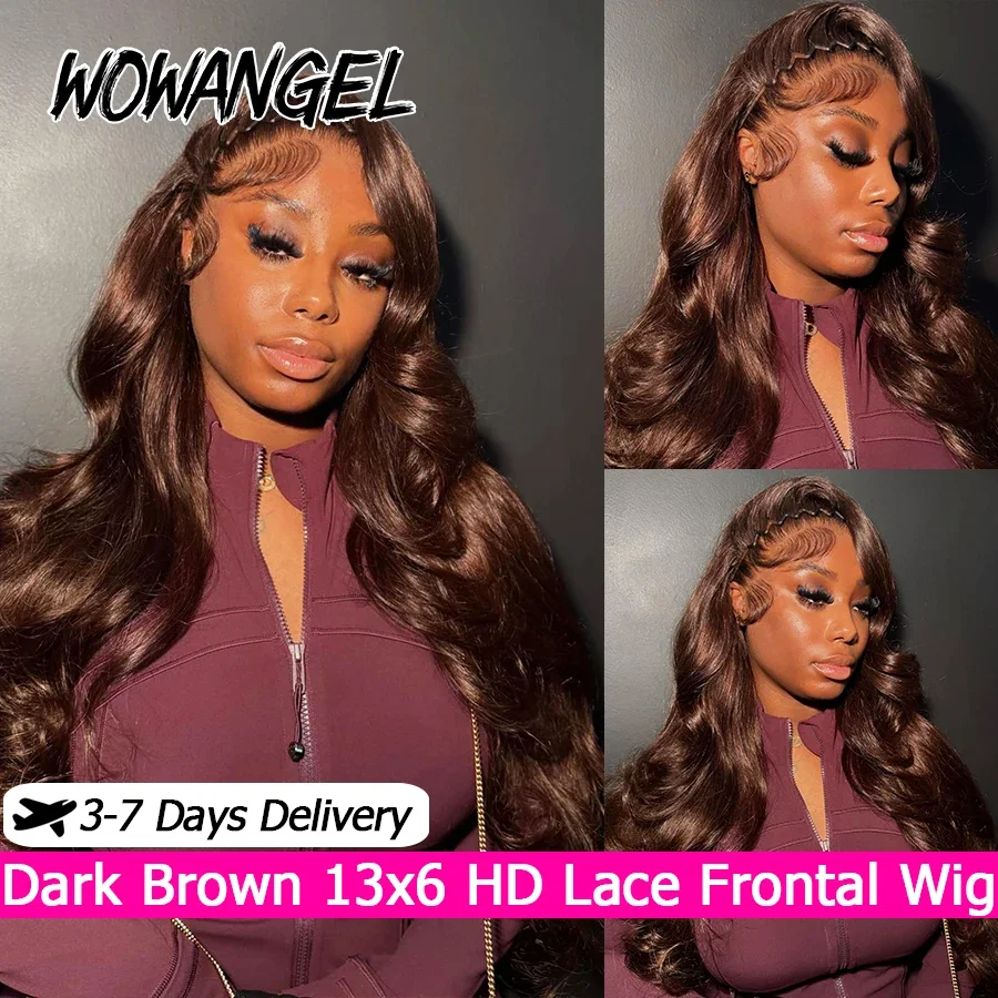 

3# Dark Brown Wig 100% Human hair Pre Plucked 13x6 HD Lace Full Frontal Body Wave Human Hair Wigs For Women With Baby Hair