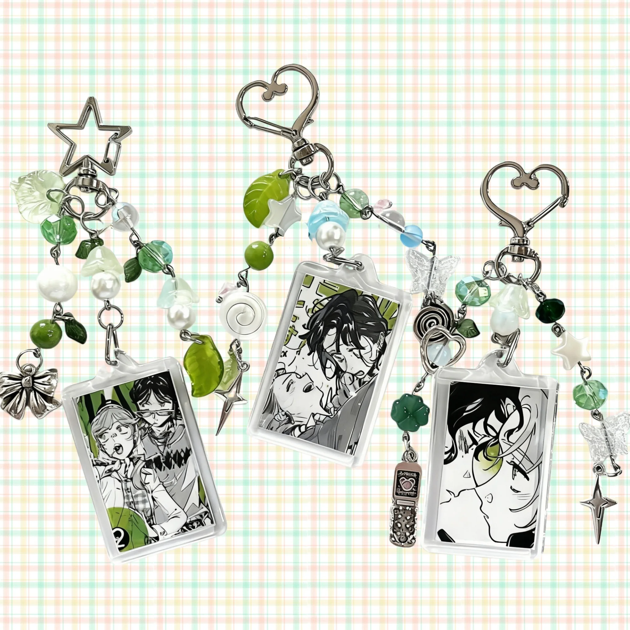 Tgswii Maga Sleutelhanger mit Perlen, passender Manga-Schlüsselanhänger, handgefertigt, grün, Yuri Aya Mitsuki i