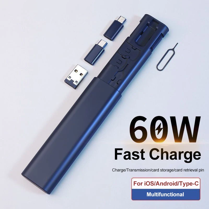 PD 60W Charer Cable Set Storage Box For iPhone 15 14 13 Pro Max Fast Charging Data Cable Case For Samsung S24 Xiaomi USB Adapter