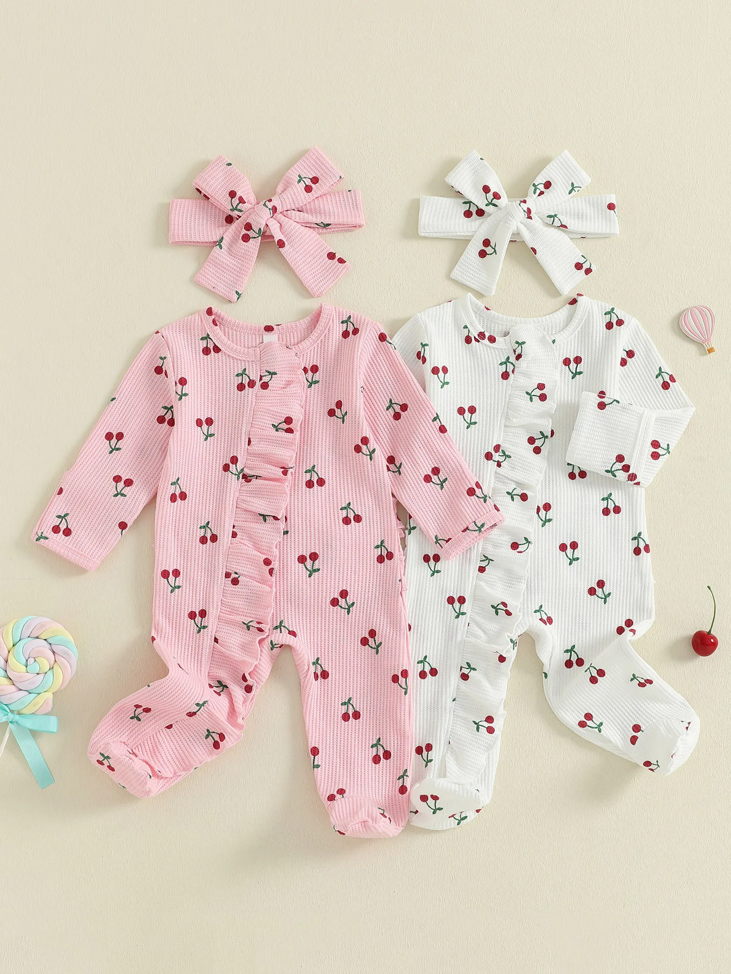 

Adorable Infant Girl Autumn Outfit Floral Print Button Up Collared Long Sleeve Romper with Matching Bow Headband