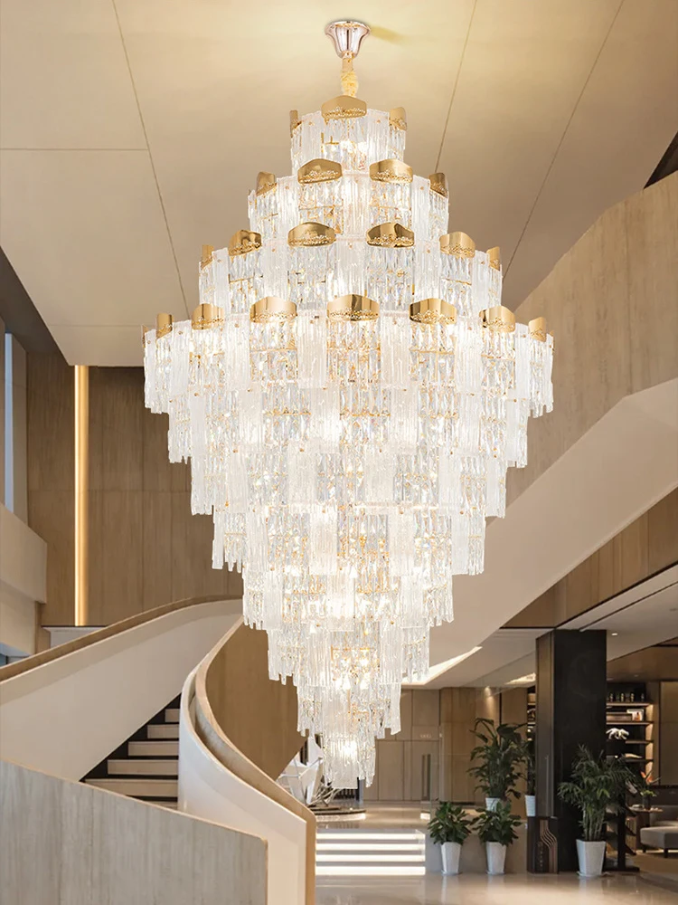 Villa High Ceiling Living Room Large Chandelier New Design Round Hotel Lobby Stairwell Giant High Quality Crystal Pendant Lamp