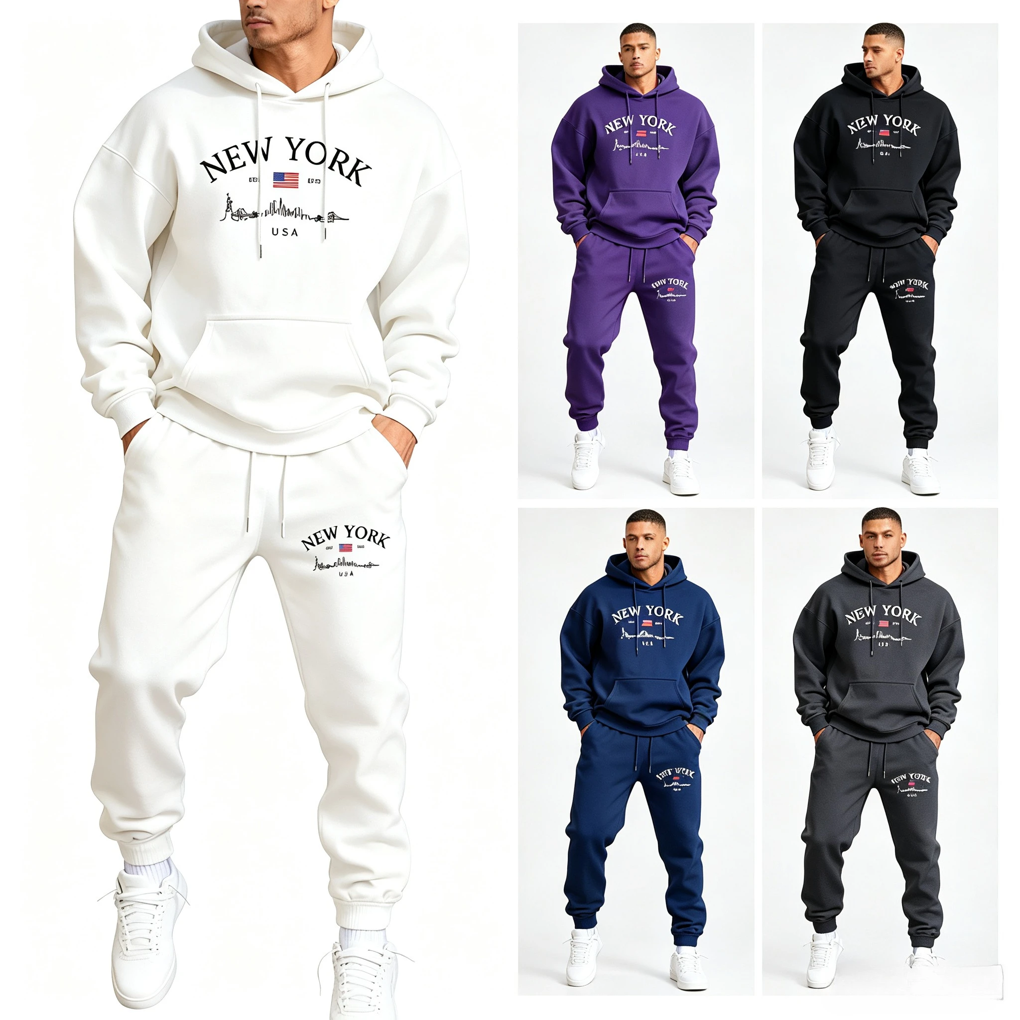 Winter Clothing New York - Conjunto de Moletom Masculino com Estampa