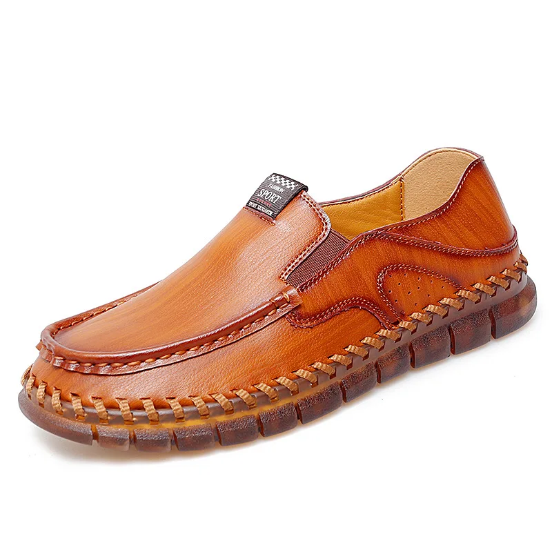 

Men's Casual Leather Shoes Hand Sewn Soft Sole Anti Slip Loafers Driving Shoes