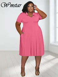 Wmstar Plus Size Jurken Voor Vrouwen Korte Mouwen Solid Casual Zoete Elegante Maxi Jurk Nieuwe Zomer Kleding Groothandel Dropshipping