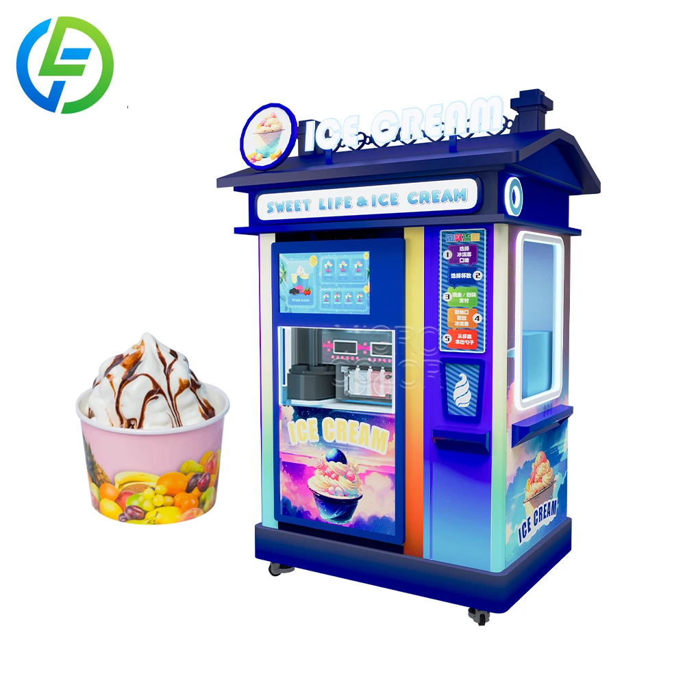 Popular Fully Automatic Ice Cream Robot Machine Customized Hot Selling Coins Operated Robotic Arm Vending System Commercial